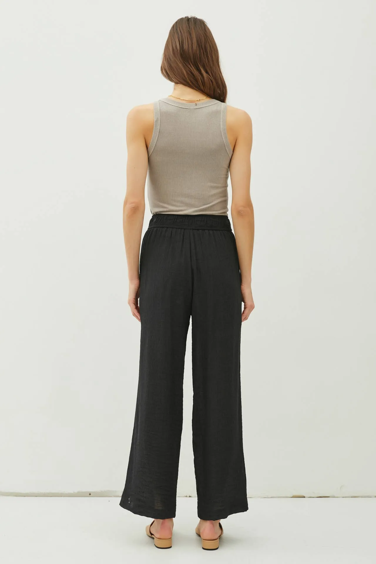 LIGHTWEIGHT RAYON BLEND PULL ON WIDE LEG PANTS