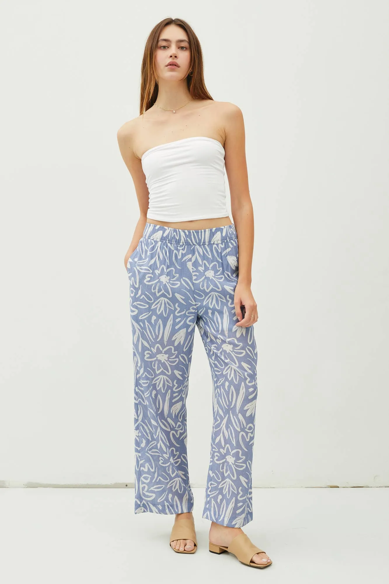 LIGHTWEIGHT RAYON BLEND PULL ON WIDE LEG PANTS