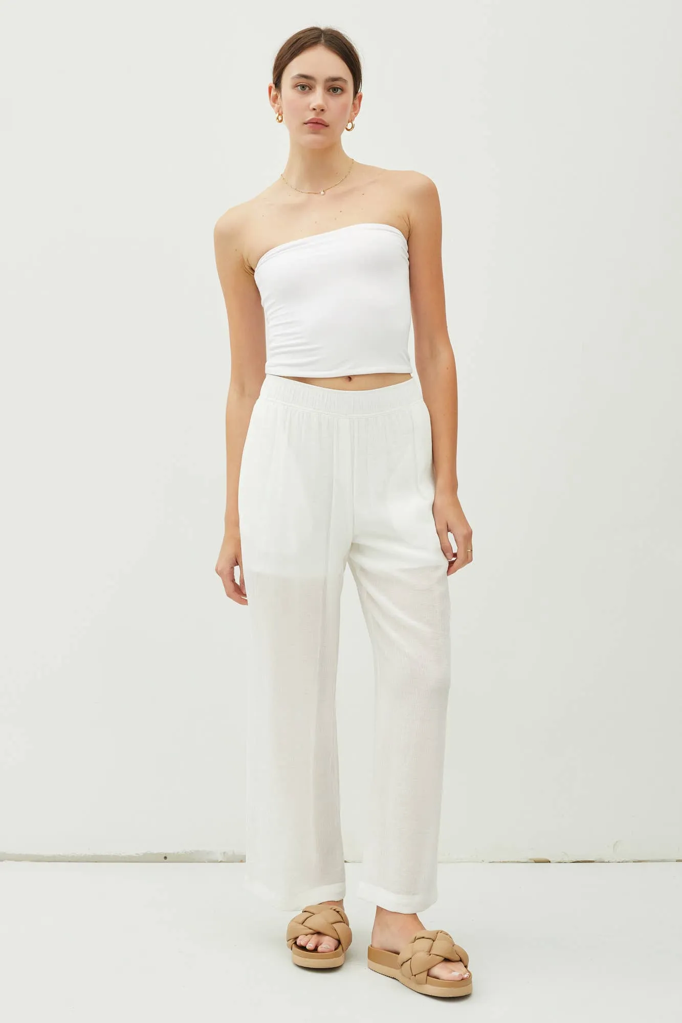 LIGHTWEIGHT RAYON BLEND PULL ON WIDE LEG PANTS