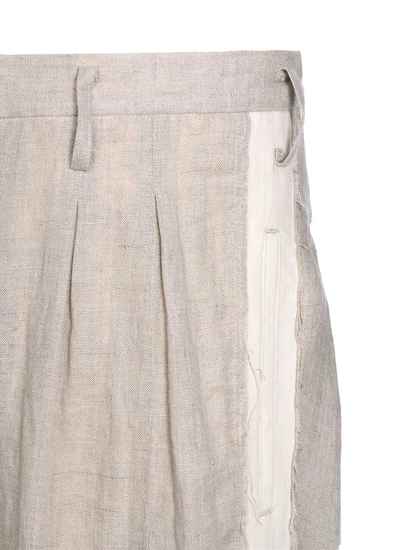 LINEN GAUZE DUAL FABRIC 12-PLEATED PANTS WITH SIDE TAPE