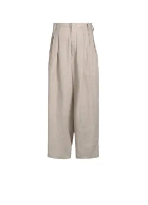 LINEN GAUZE DUAL FABRIC 12-PLEATED PANTS WITH SIDE TAPE