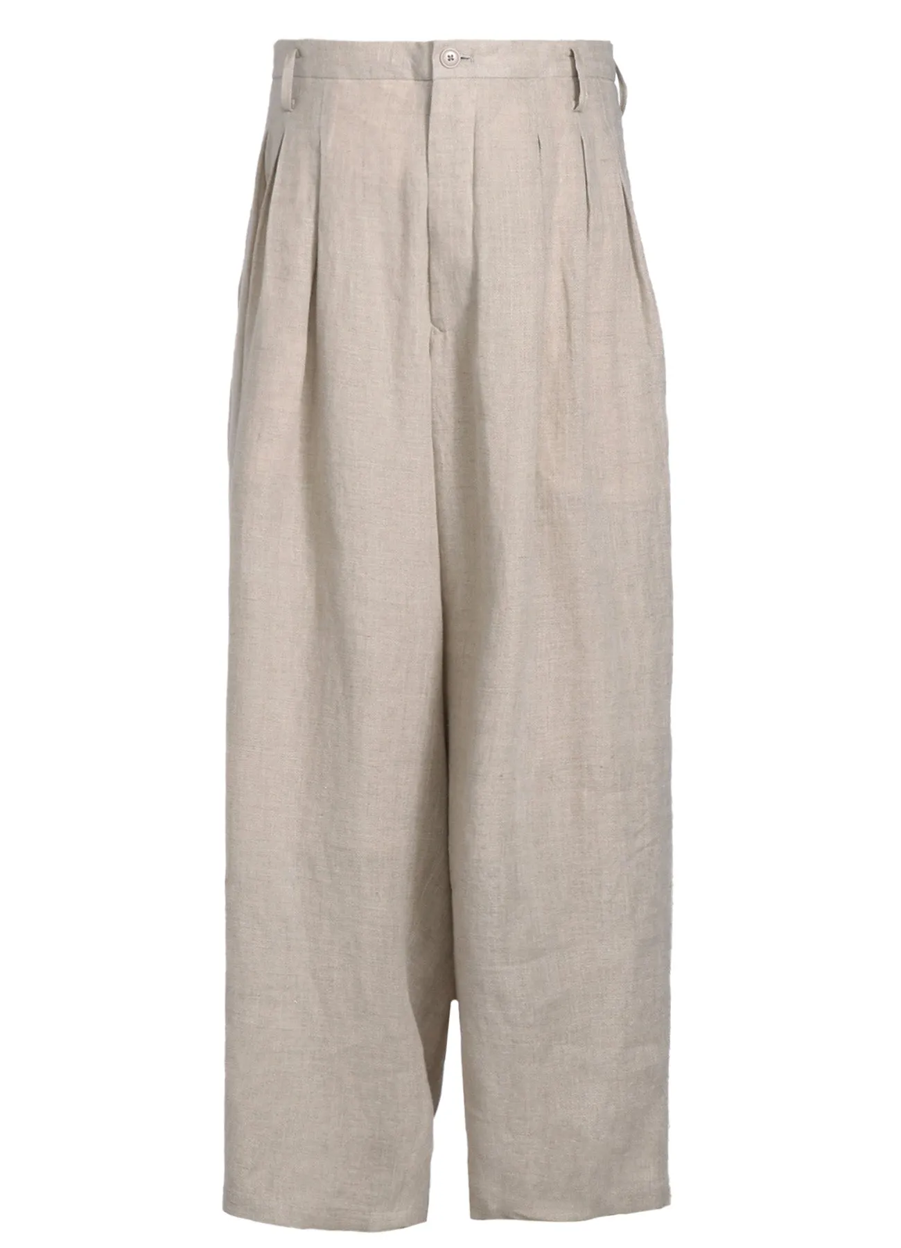 LINEN GAUZE DUAL FABRIC 12-PLEATED PANTS WITH SIDE TAPE