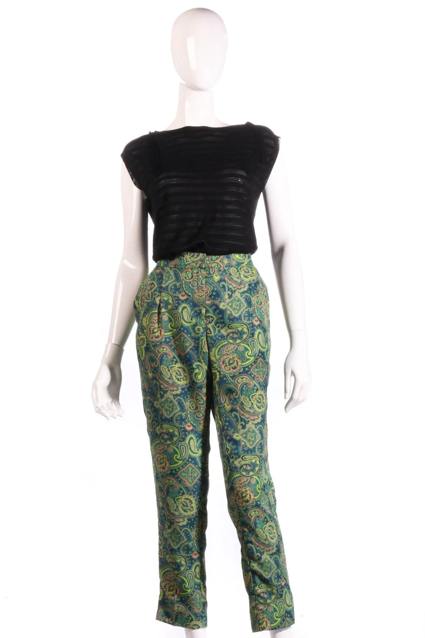 Malene Birger 100% Silk Green Floral Cropped Trousers Size 8/10