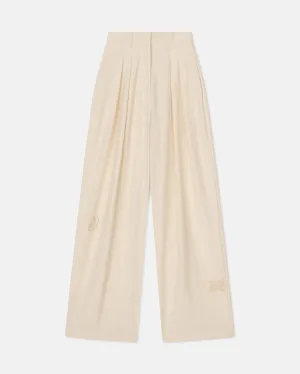 Marika - Embroidered Slub Pants - Creme