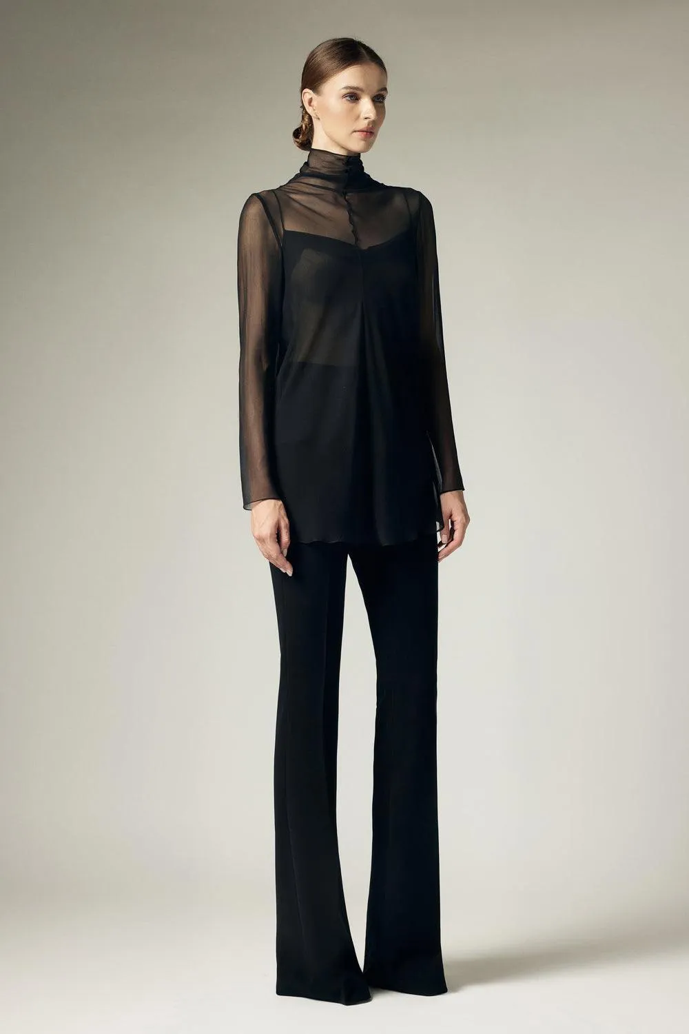 Martine Straight Ribbed Crepe Floor Length Pants