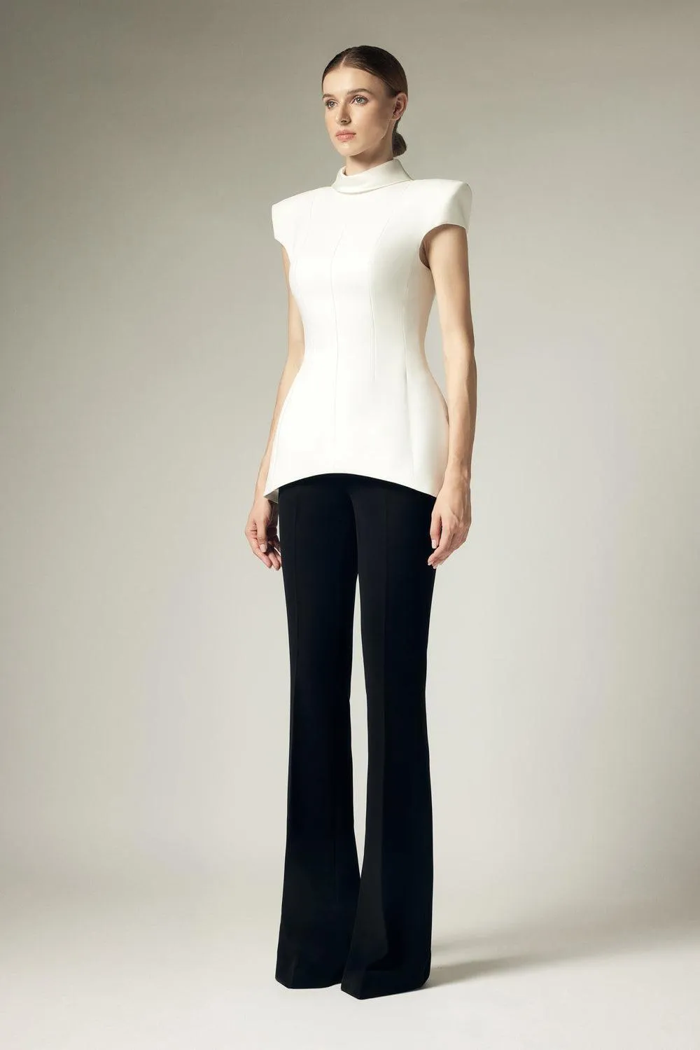 Martine Straight Ribbed Crepe Floor Length Pants