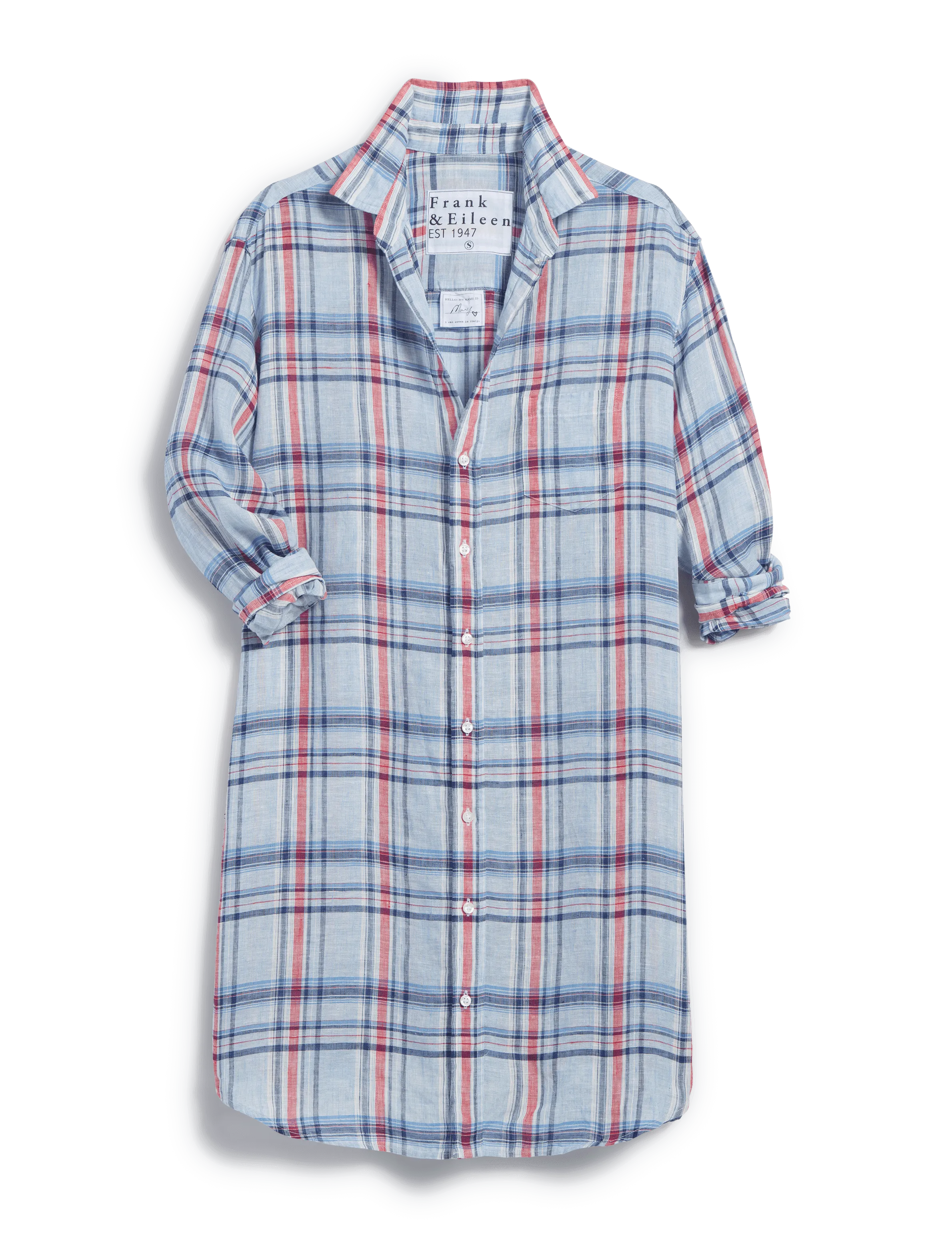 MARY Light Blue with Red Plaid, Classic Linen