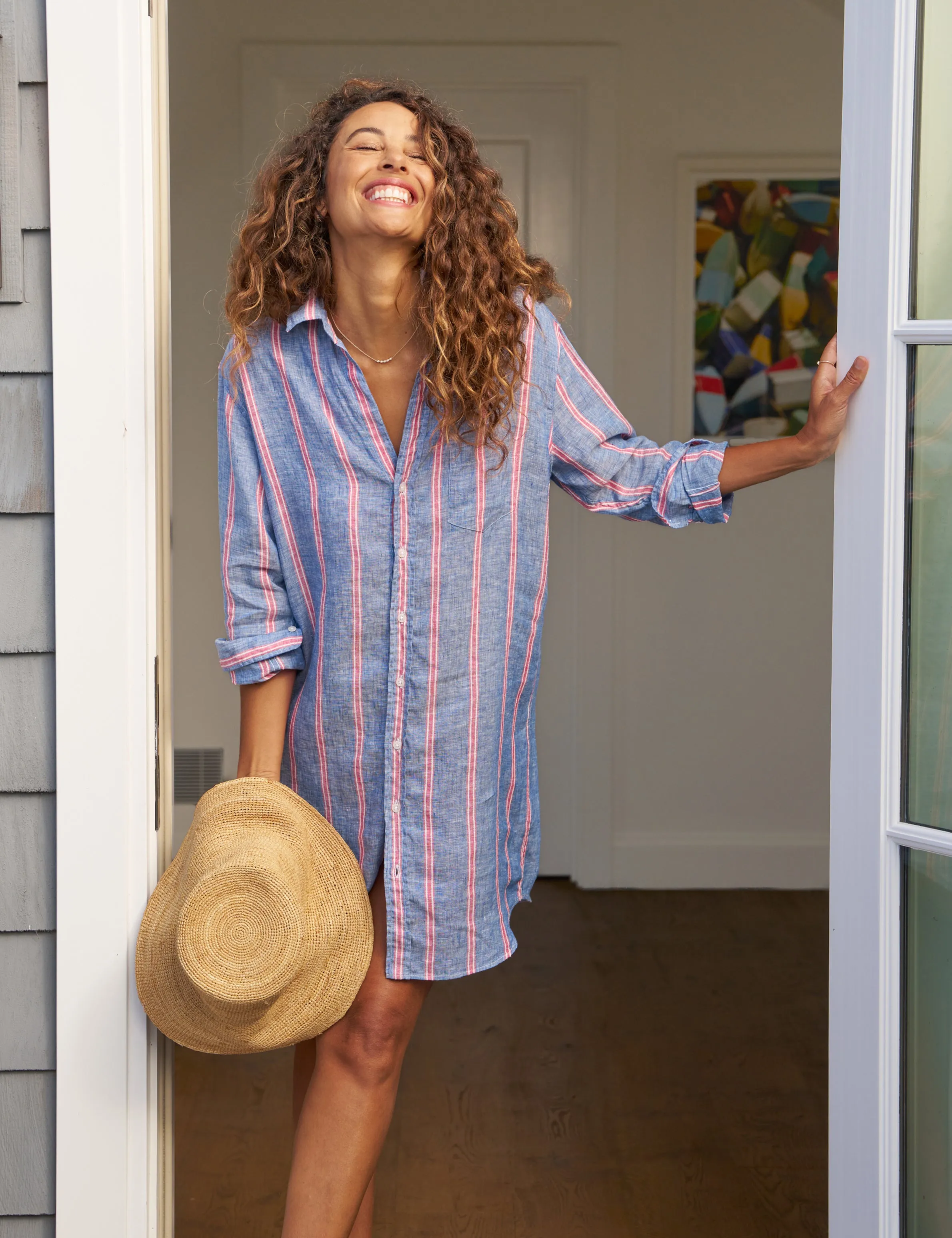 MARY Red and Navy Stripe, Classic Linen