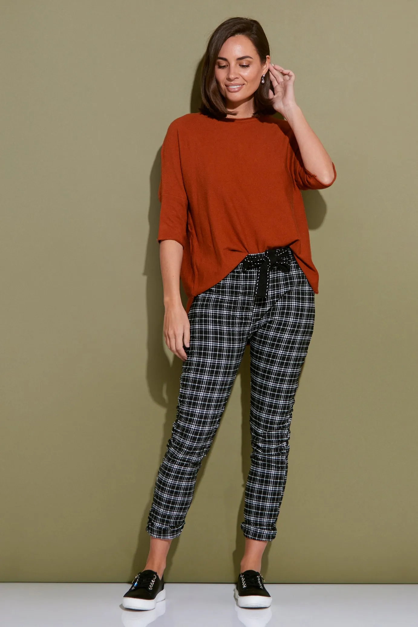 Megan Pants - Black/White Tartan