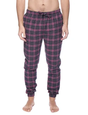 Mens 100% Cotton Flannel Jogger Lounge Pants - Burgundy/Grey