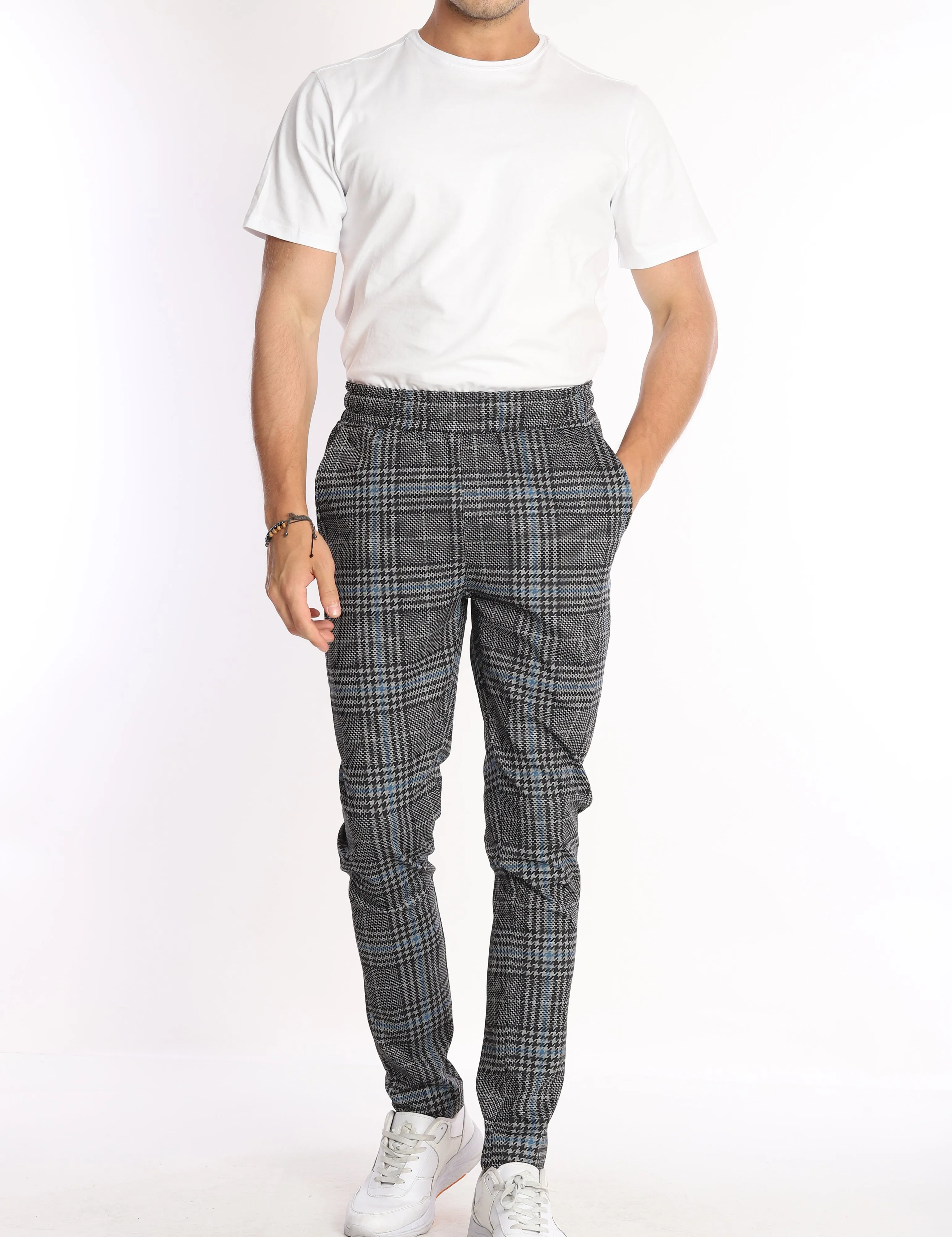 Men's Blue Glen Plaid Patterned Performance Pants