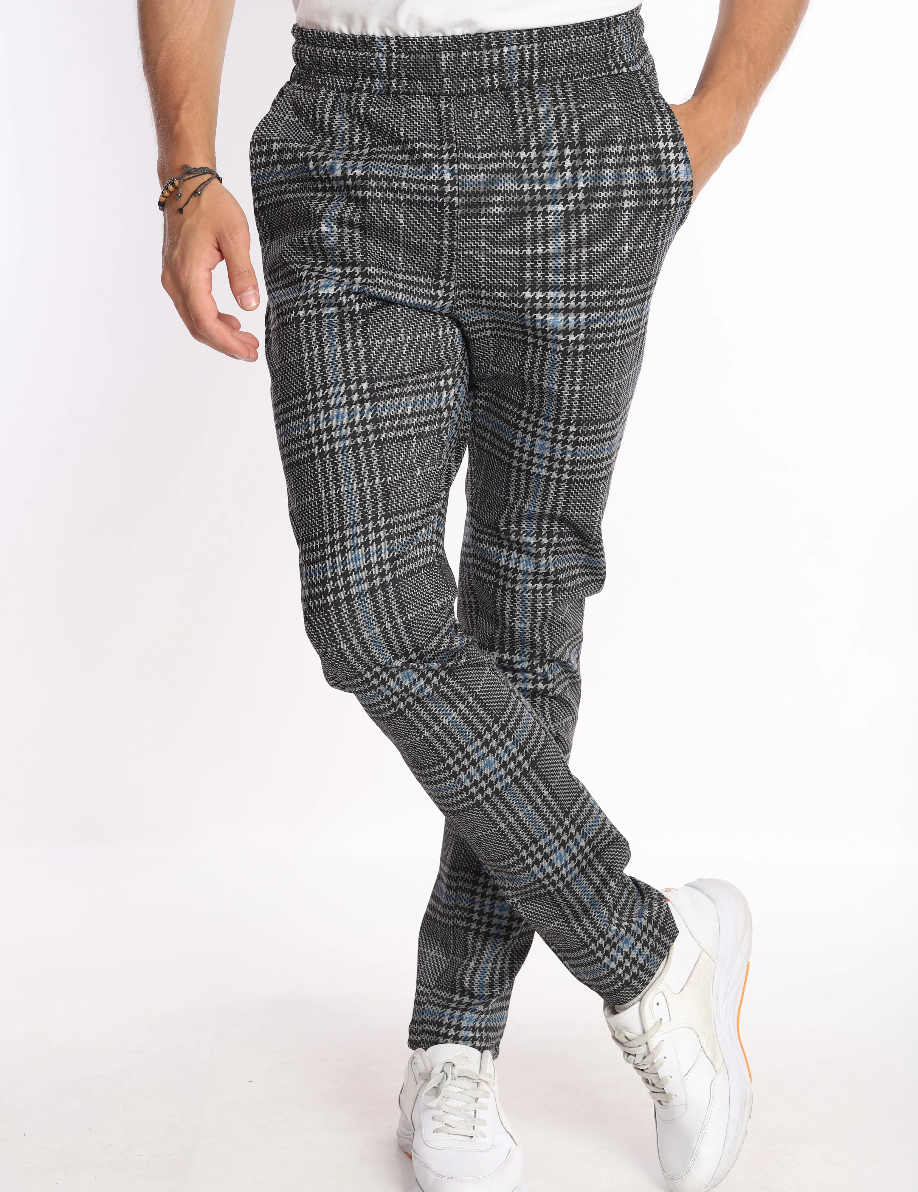 Men's Blue Glen Plaid Patterned Performance Pants