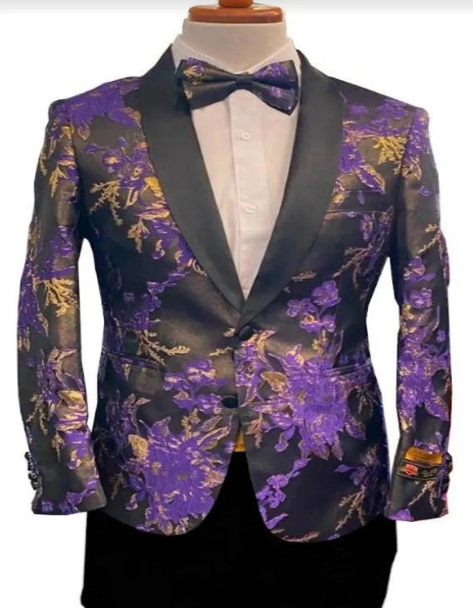 Mens Floral Prom Tuxedo in Purple Package w/ Matching Pants & Bowtie