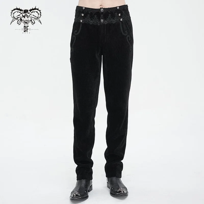 Men's Gothic High-waisted Lace Splice Pants Black