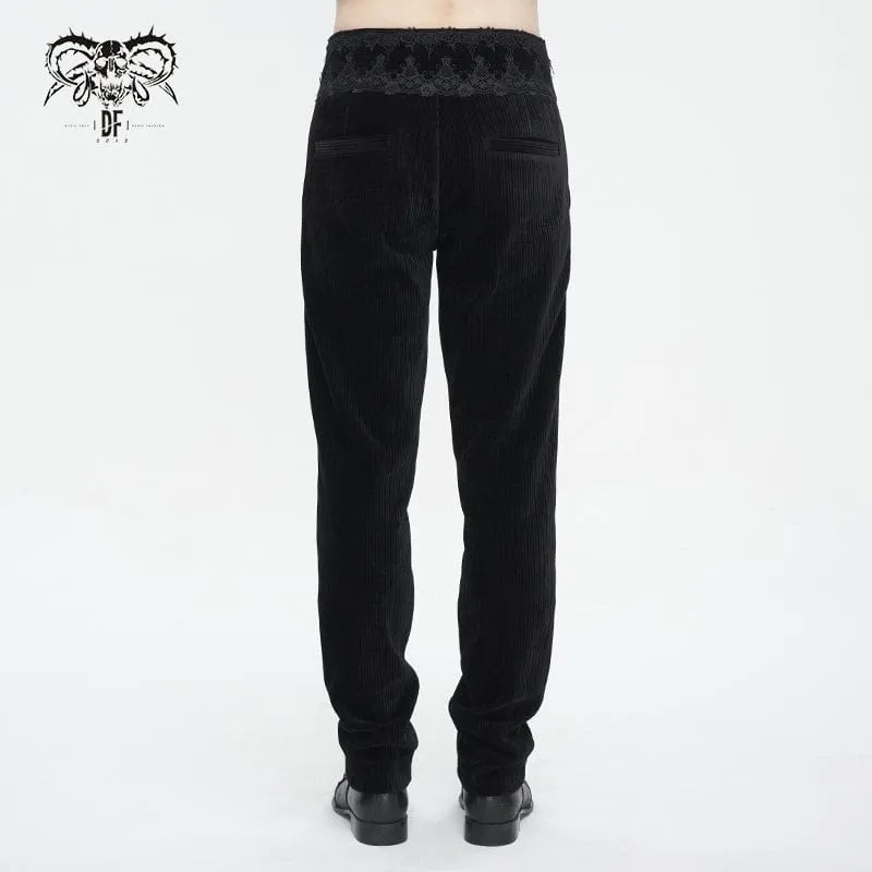 Men's Gothic High-waisted Lace Splice Pants Black