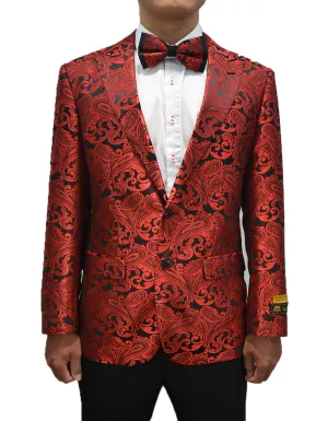 Mens Paisley Dinner Jacket Blazer in Red