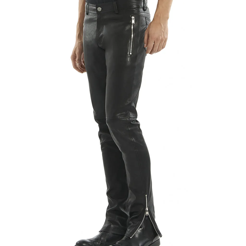 Men’s Slim Fit Leather Pants with Zipper Details MP21