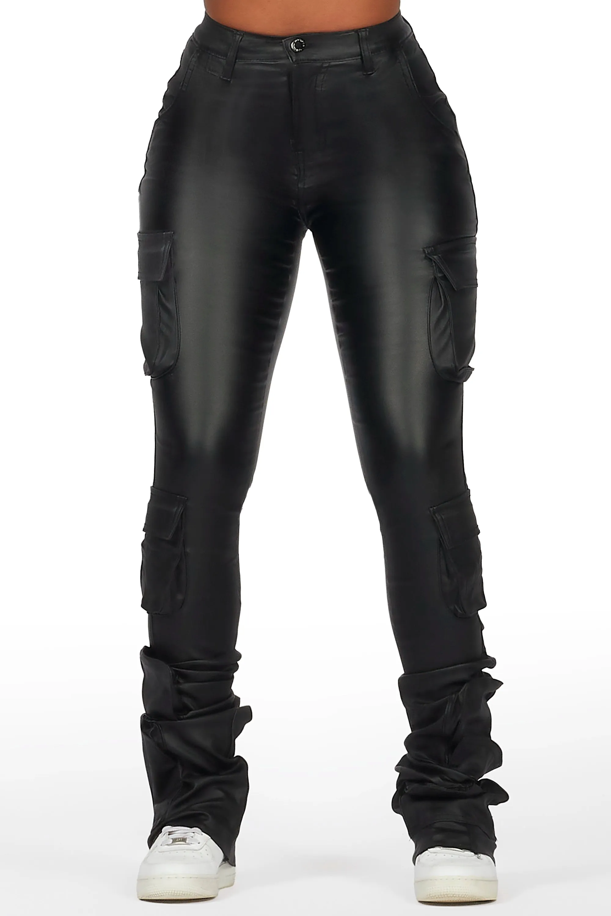 Miracle Black PU Cargo Super Stacked Pant