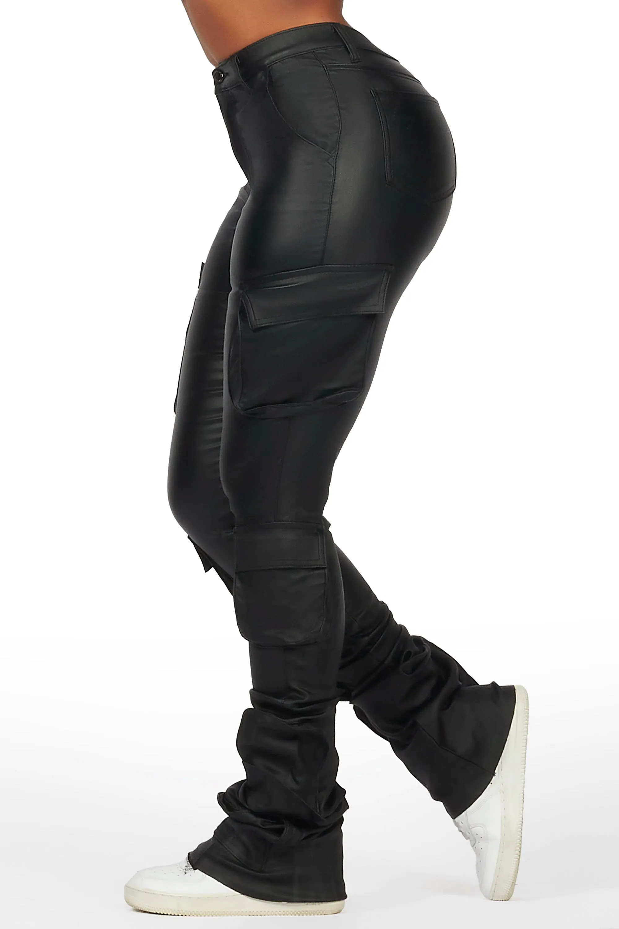 Miracle Black PU Cargo Super Stacked Pant