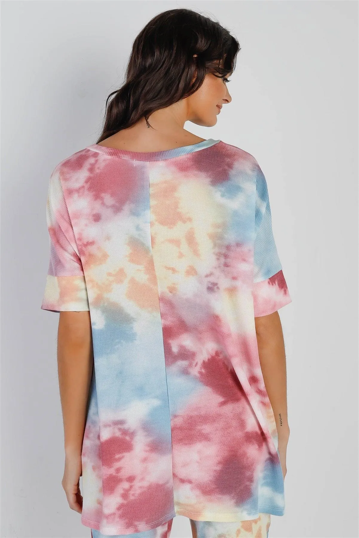 Multi Color Tie-Dye Waffle Knit Short Sleeve Top & Pants Set /1-1-1