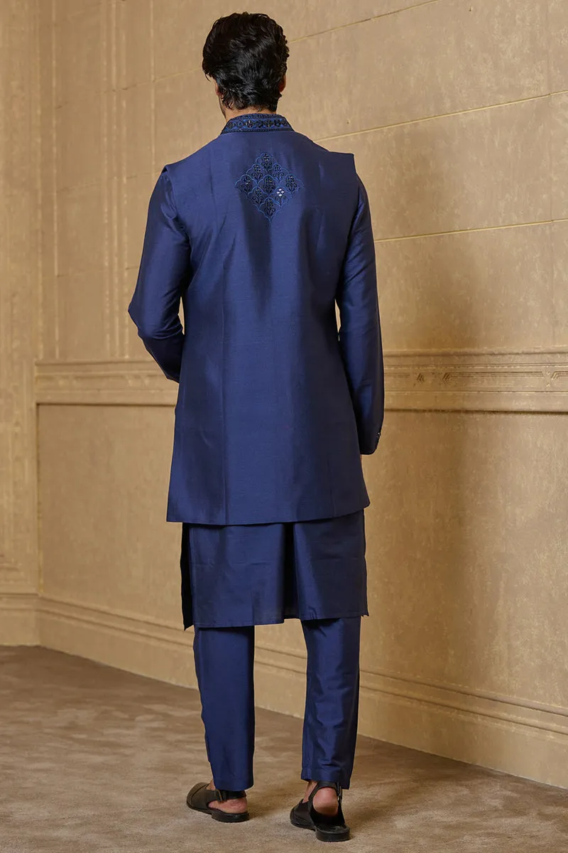 Navy Mirror Work Embroidered Kurta Bundi Set