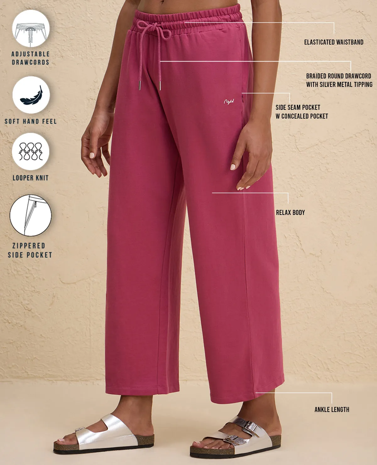 Nykd By Nykaa Summer Essential Comfort Cotton Terry Lounge Pants -NYLE606-Grape