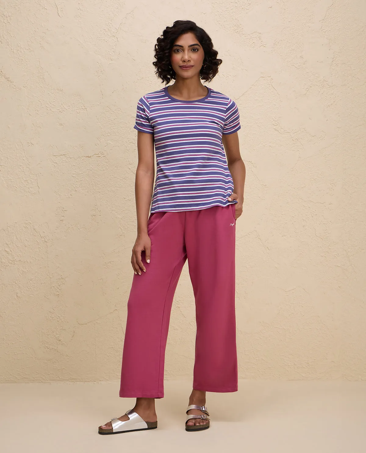 Nykd By Nykaa Summer Essential Comfort Cotton Terry Lounge Pants -NYLE606-Grape