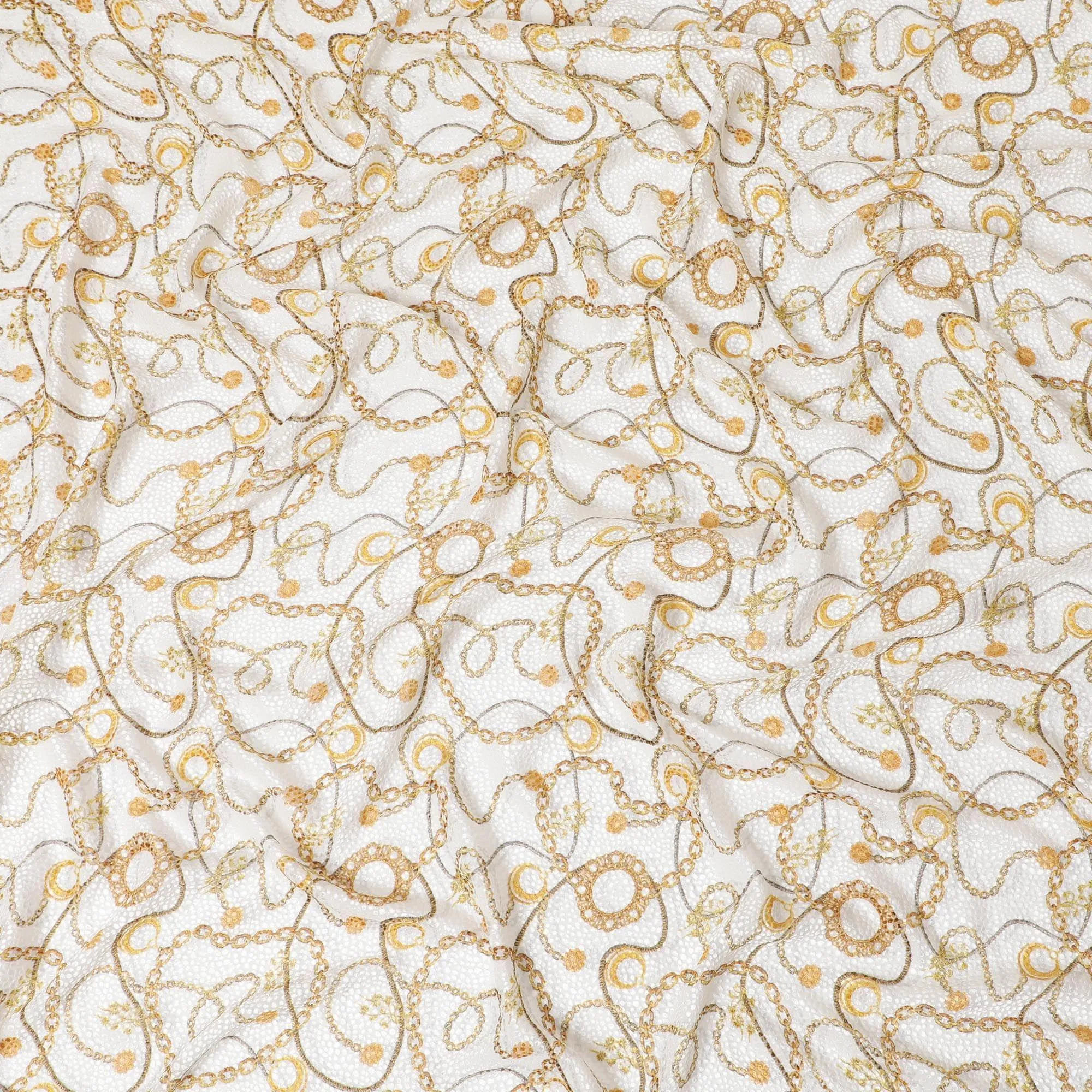 Off white Premium pure Italian silk blended burnout velvet fabric with mustard yellow print in fancy design-D13838