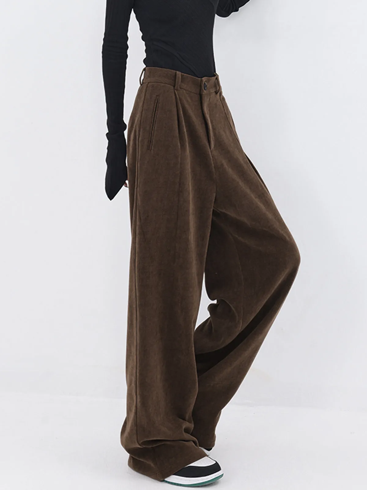 Oversized Corduroy Pleated Trendy Wide Leg Pants