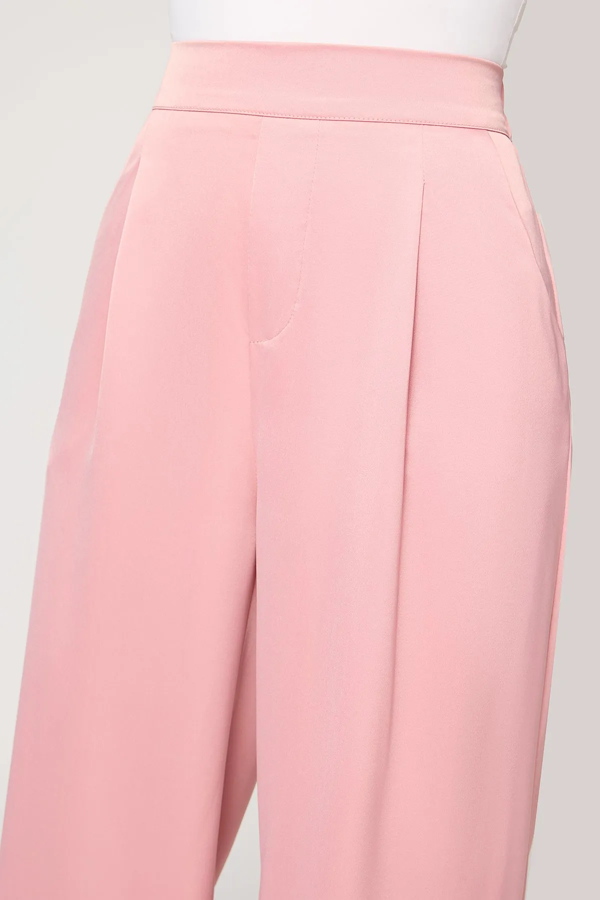 Pale Pink Satin Straight Korean Pants