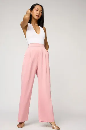 Pale Pink Satin Straight Korean Pants