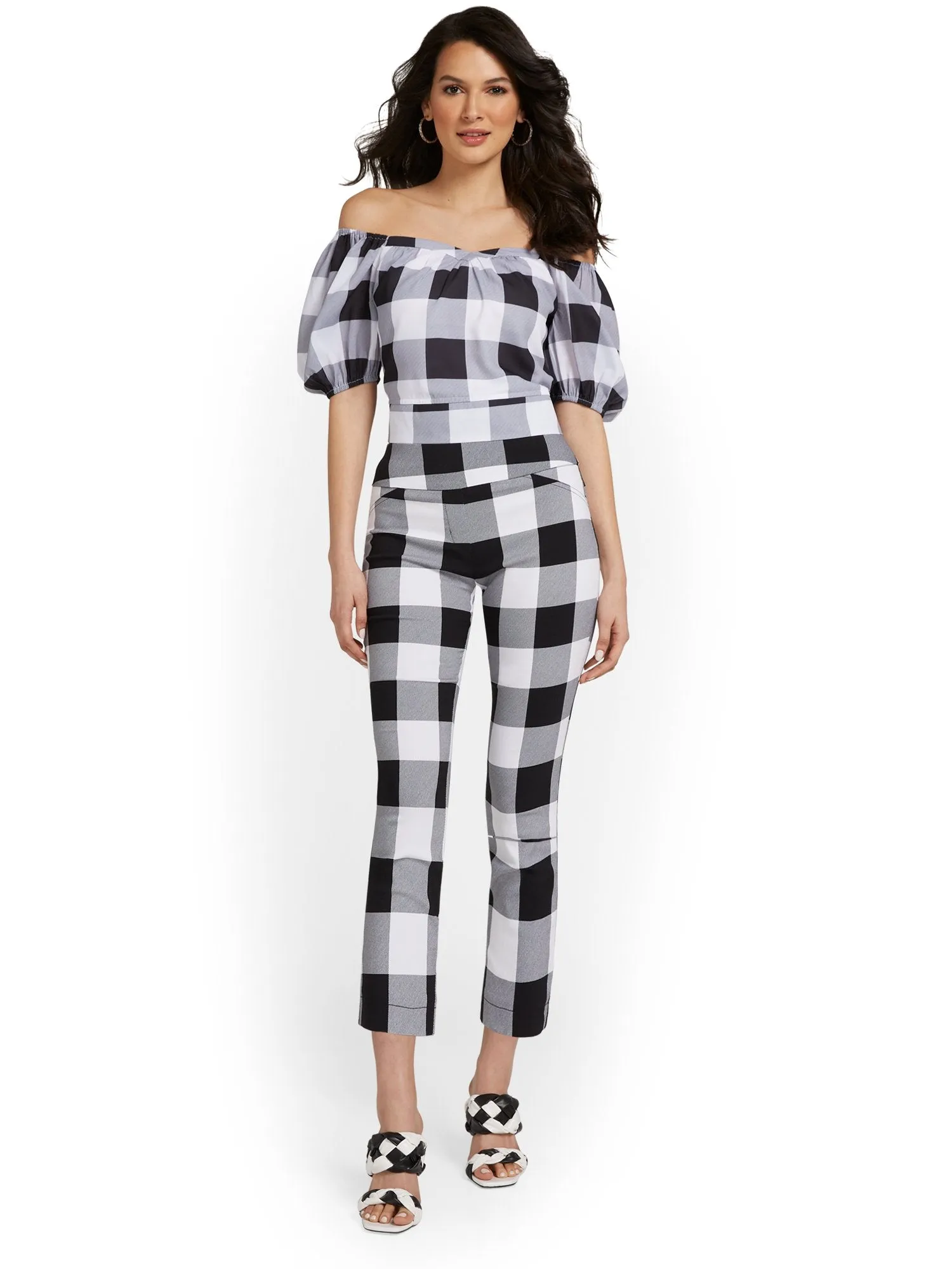 Petite Whitney High-Waisted Pull-On Slim-Leg Capri Pant - Plaid