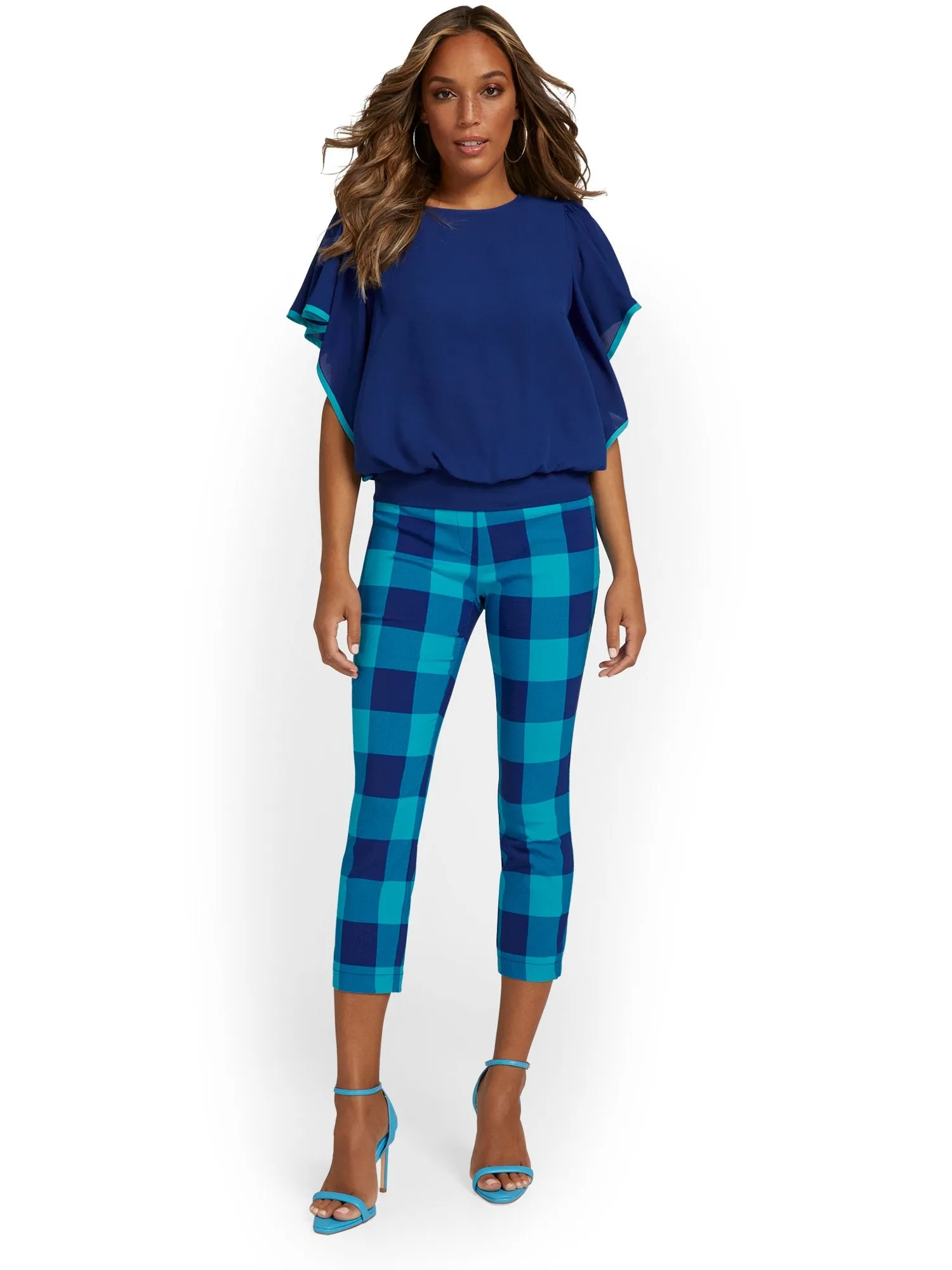 Petite Whitney High-Waisted Pull-On Slim-Leg Capri Pant - Plaid