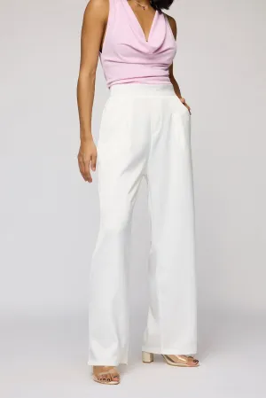 Polar White Satin Straight Korean Pants