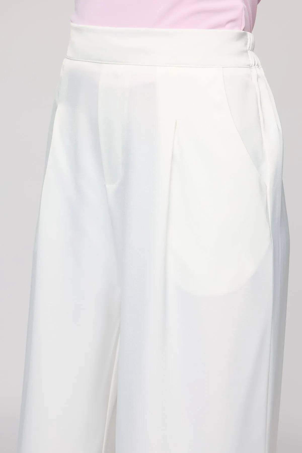 Polar White Satin Straight Korean Pants