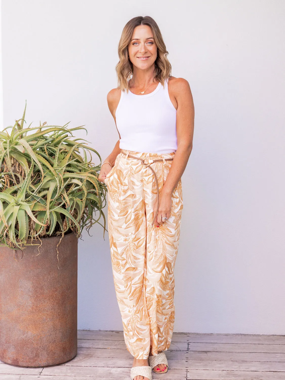 Portia Elastic Back Pants with Belt - Palm Springs