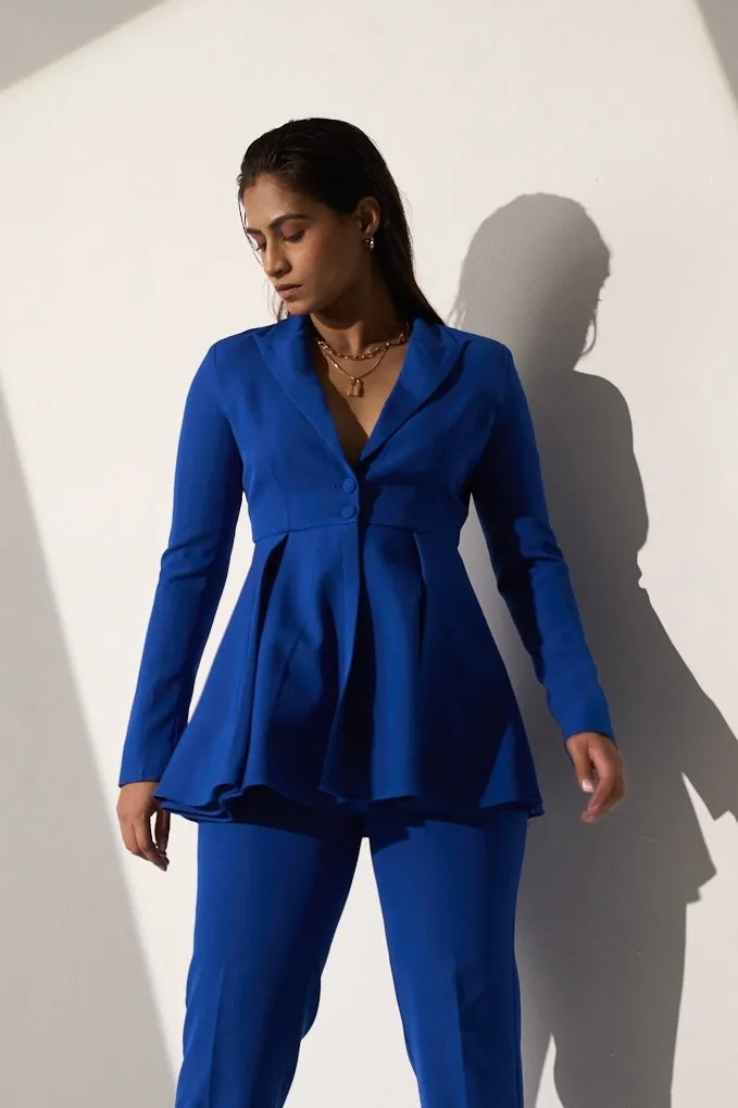 Powerful Women's Royal blue blazer with straight pants (Set)