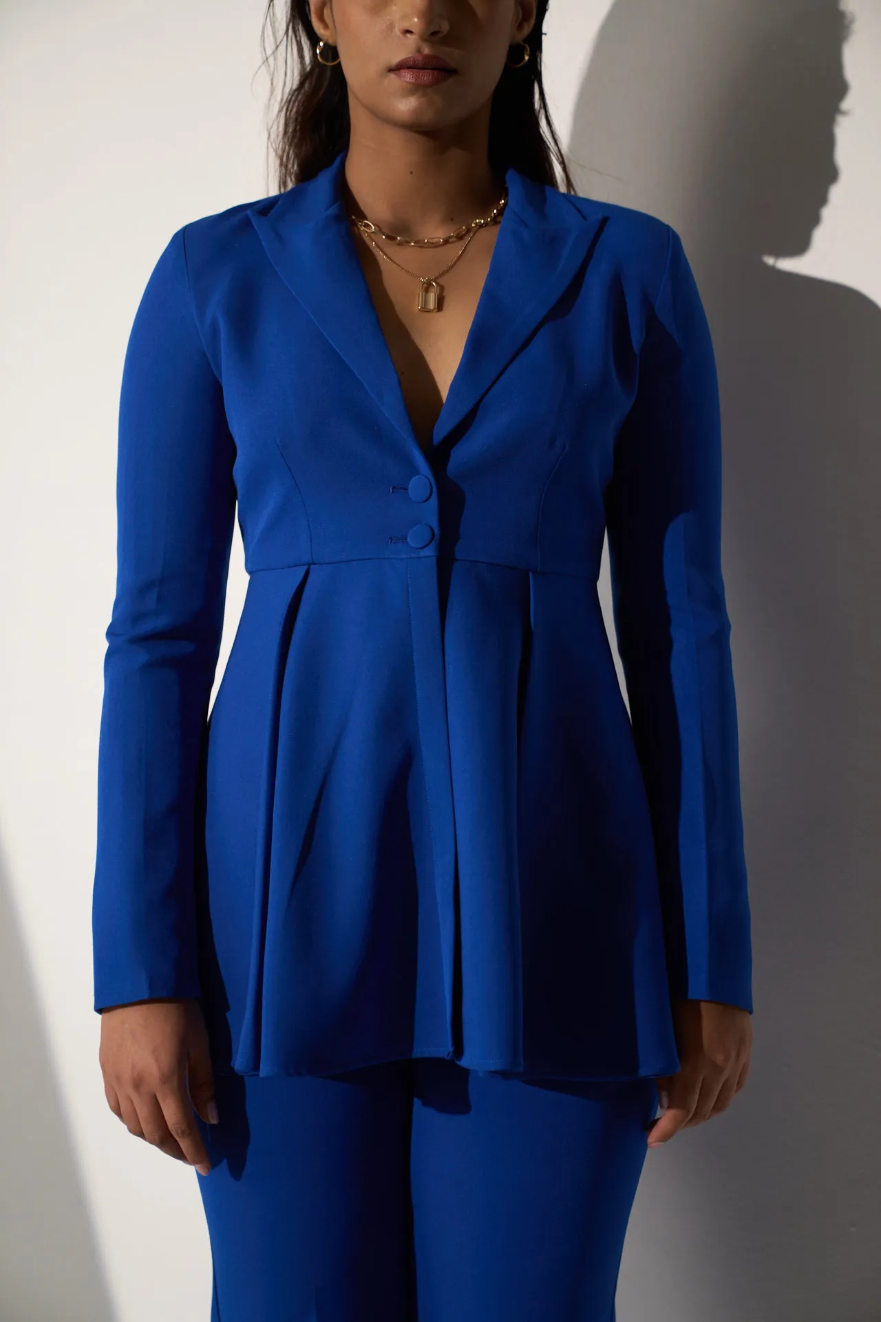 Powerful Women's Royal blue blazer with straight pants (Set)