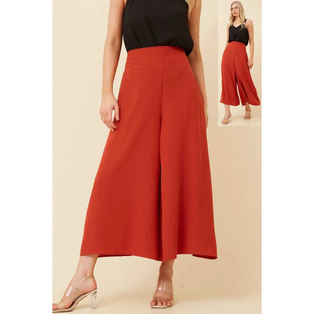 Pull On Wide Leg Pants - Rust