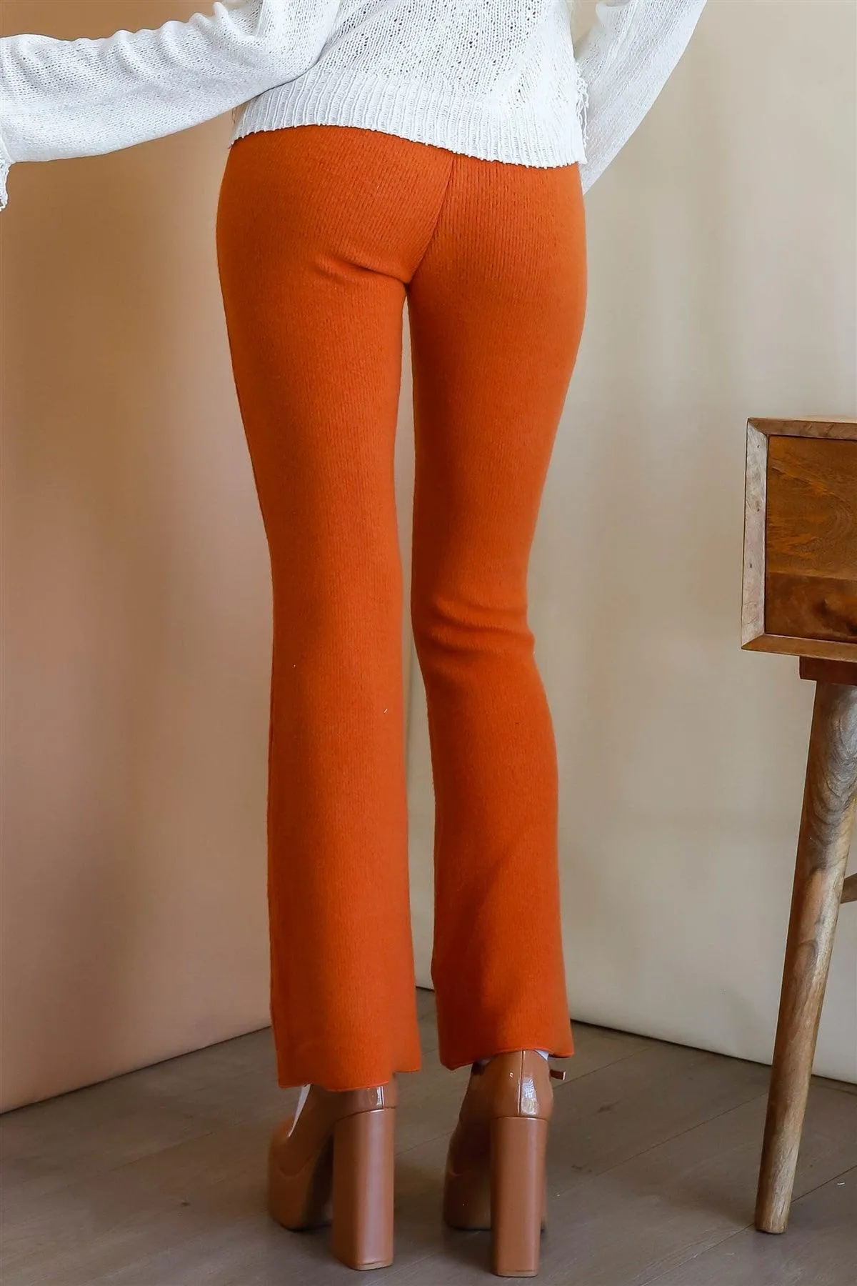 Rust Knit High Waist Flare Leg Pants /3-2-1