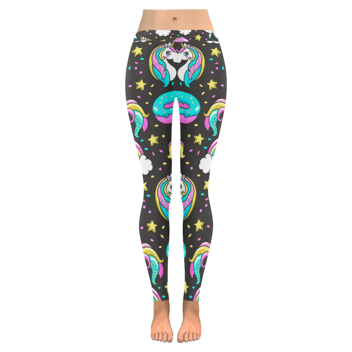 Seamless Pattern with Unicorns Donuts Rainbow Women's Low Rise Leggings (Invisible Stitch)