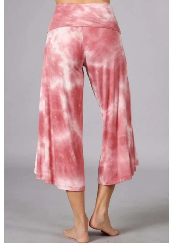 Summer Comfort Tie Dye Fold Over Waist Gaucho Pants Made in USA