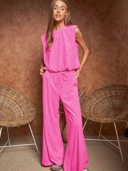 Sumptuous Velvet Sleeveless High Neck Top and Wide Leg Pants Set