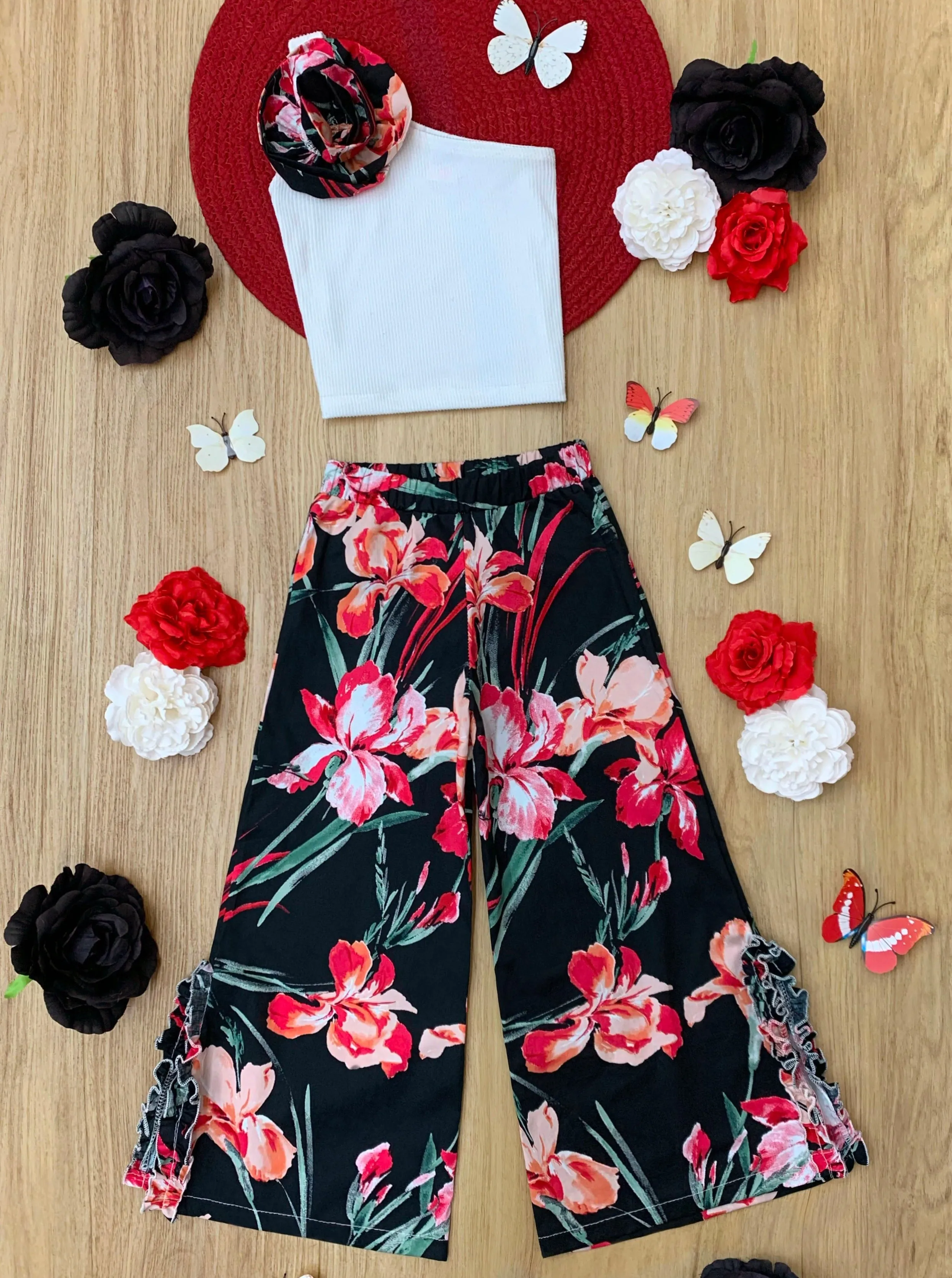 Sweet Blooms One Shoulder Floral Palazzo Pants Set