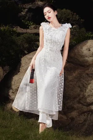 Truc Anh A-line Sleeveless Mesh Lace Floor Length Ao Dai