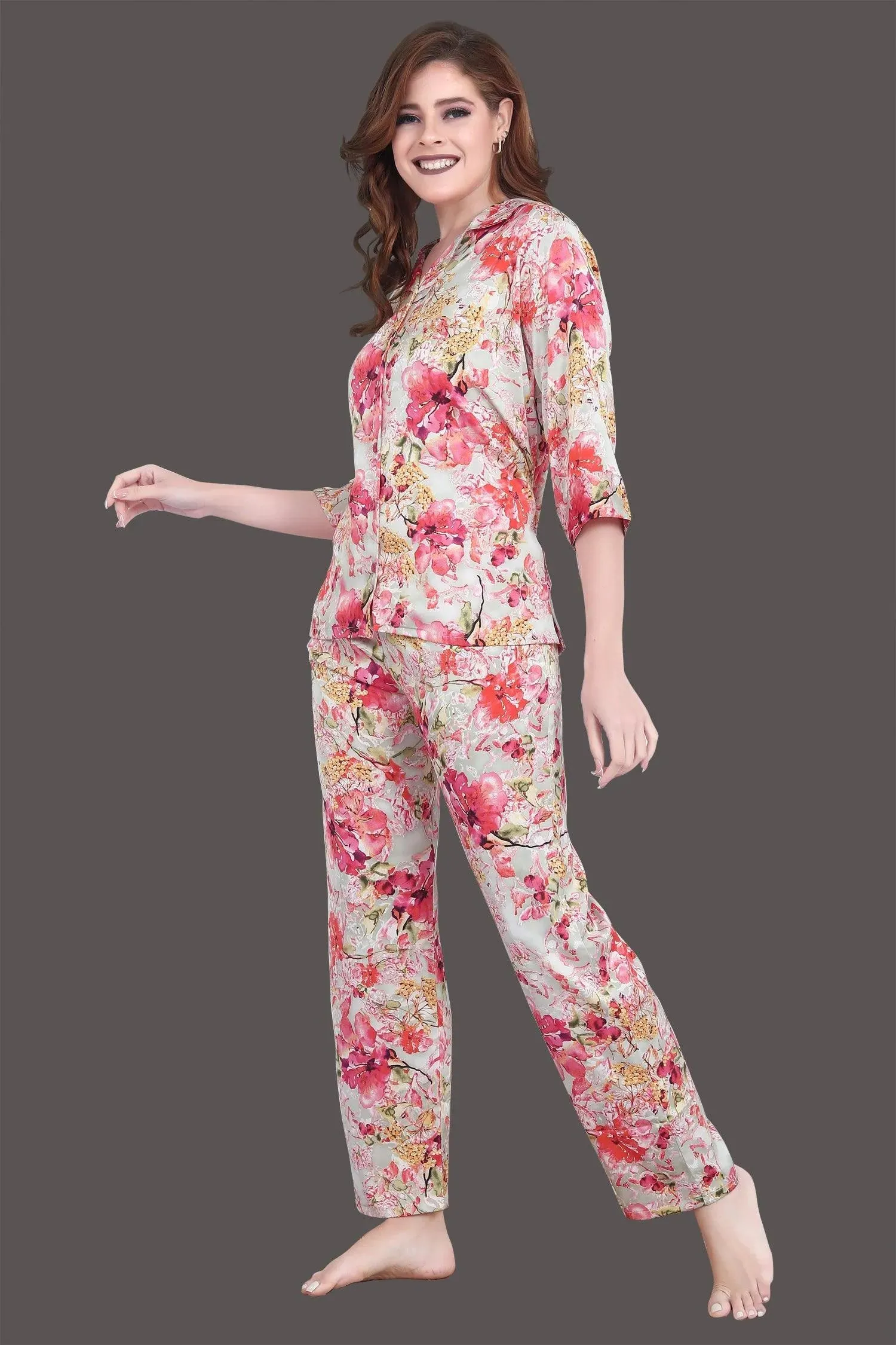 Velure Luxurious Floral Print Satin Night Suit