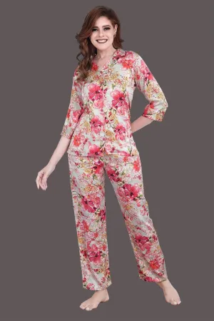 Velure Luxurious Floral Print Satin Night Suit