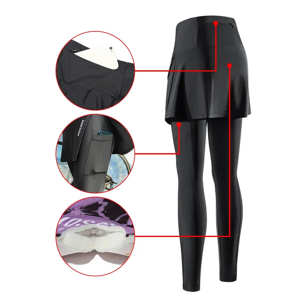 Women's Cycling Pants with skirt 3D Padded Breathable Reflective MTB Biking Tights Bicycle Long Leggings Sports Trousers